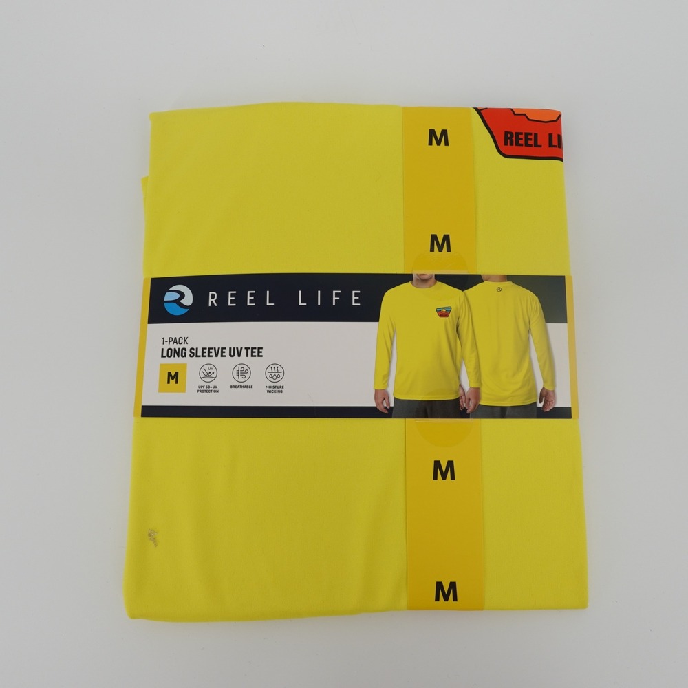 Reel Life Mens M Jax Beach Long Sleeve UV T-Shirt Yellow UPF 50+ Fishing NEW